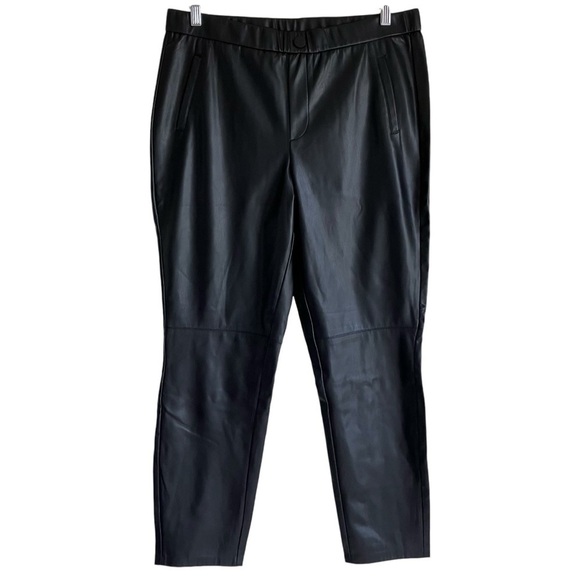 Cato Black Faux Leather Pull On‎ Tapered Ankle Pants Stretchy Fall Sz L NWT - Picture 1 of 14